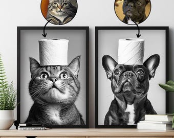Dog in Toilet,Custom Bathroom Dog Wall Art,Funny Pet Portrait,Custom Pet Portrait,bathroom decor,toilet paper,Dog Wall Art,Pet in Bathtub
