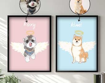 Dog Memorial Painting with Angel Wings & Halo, Watercolor Custom Pet Loss Portrait, Personalized Pet Gift, Dog Mom Gift, Dog Loss Drawing