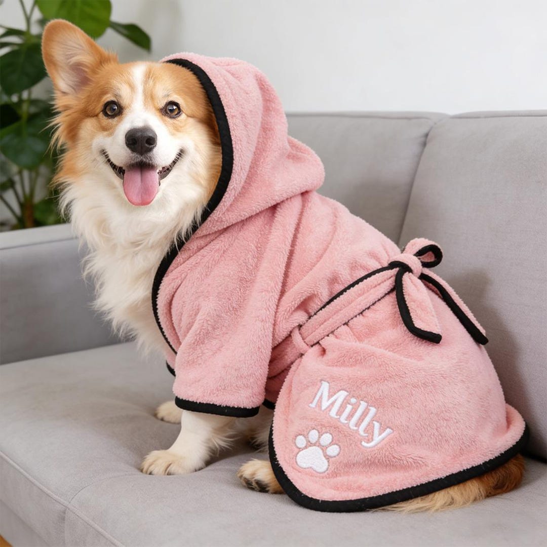 Custom Embroidered Dog Bathrobe, Absorbent Quick Dry Pet Towel Coat ...