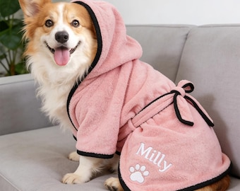 Custom Embroidered Dog Bathrobe, Absorbent Quick Dry Pet Towel Coat, Personalized Puppy Bath Wrap, Grooming Robe