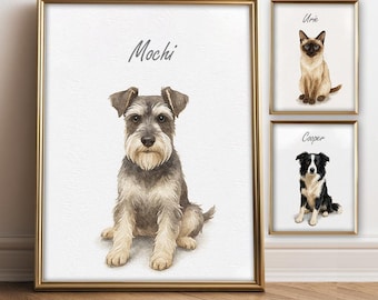 Retratos personalizados en acuarela con foto de mascota. Retratos digitales personalizados de perros y gatos. Retratos personalizados de perros. Arte conmemorativo personalizado para mascotas.