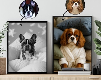 Anpassat husdjursporträttfoto, rolig badrumskonst, hund som läser tidning på toaletten, hundväggkonst, hund i toaletten, husdjur i badkar, personlig husdjurspresent