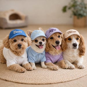 Personalized Dog Hat with Name, Custom Embroidered Pet Baseball Cap, Small Dog Sun Hat, Adjustable Puppy Cap with Ear Holes image 1