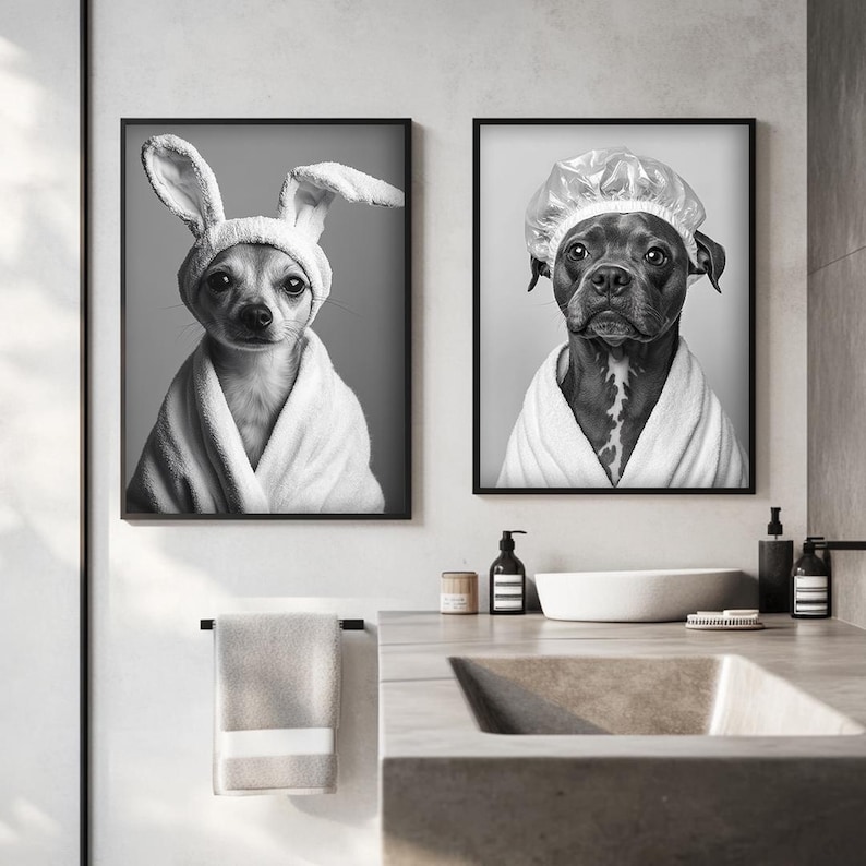 Pet Bathroom Art Wall Decor,Funny Dog Bathroom Print Poster,Custom Pet Portraits,Dog In Toilet,Pet in Bathtub,Personalized Pet Dog Mom Gift image 3