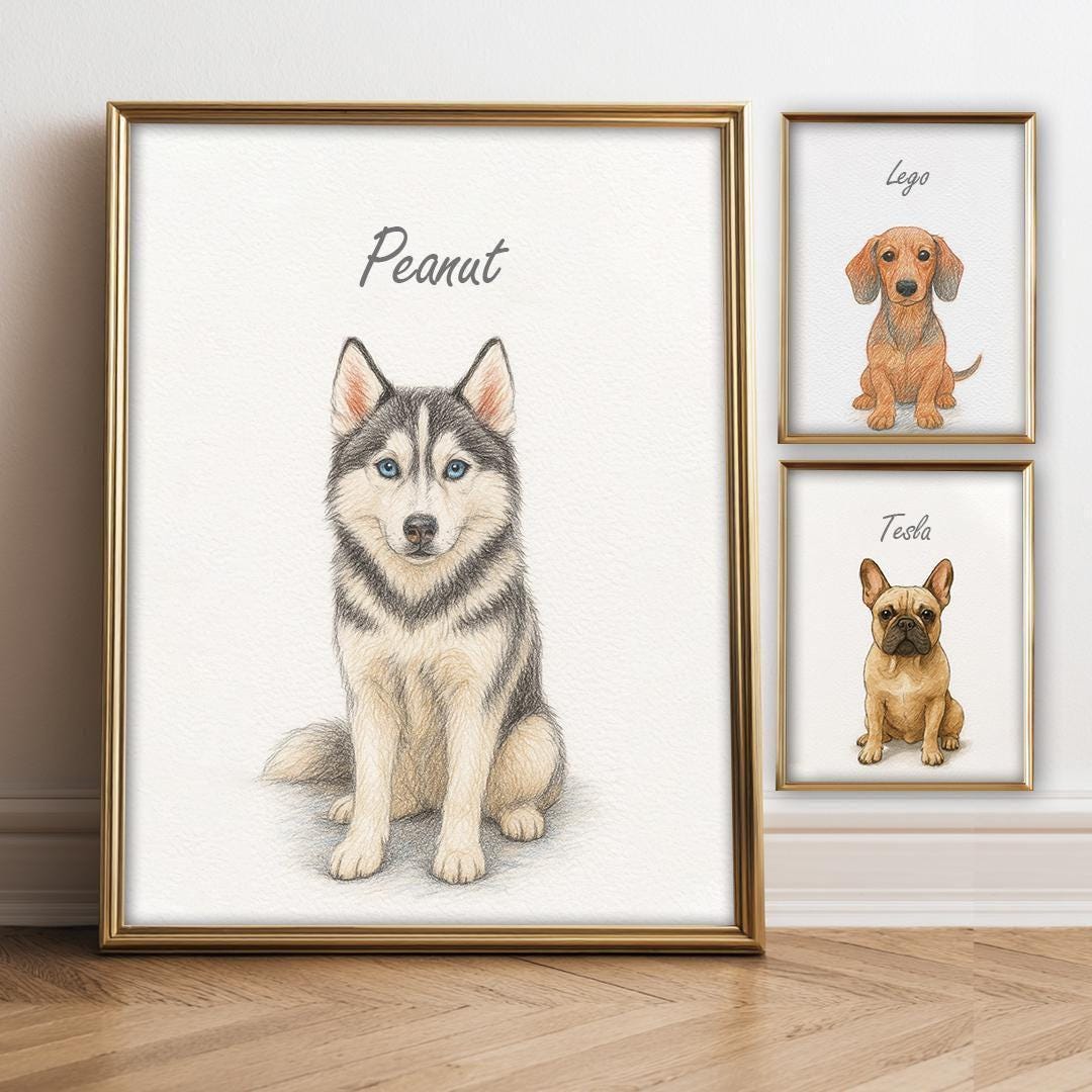 Custom Pet Portraits Using Pet Photo Personalized Digital Dog Portraits ...