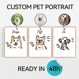 Digital Custom Pet Portrait for Dogs/Cats, Line Art Drawing, Cartoon Minimalist, Cute Pet Gift, Badly Drawn Pet Lover Gift, Gift For Mum
