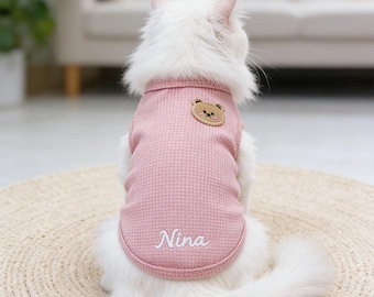 Personalized Dog Shirt, Custom Embroidered Pet Vest, Breathable Waffle Summer Cat & Puppy Clothes