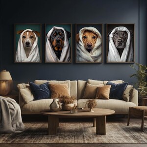 Custom Pet Portrait Photo,Funny Bathroom Art,Dog Reading Newspaper on Toilet,Dog Wall Art,Dog in Toilet,Pet in Bathtub,Personalized pet gift image 2