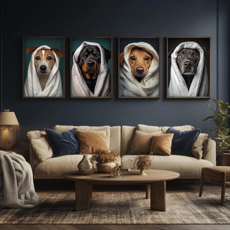 Custom Pet Portrait Photo,Funny Bathroom Art,Dog Reading Newspaper on Toilet,Dog Wall Art,Dog in Toilet,Pet in Bathtub,Personalized pet gift image 2