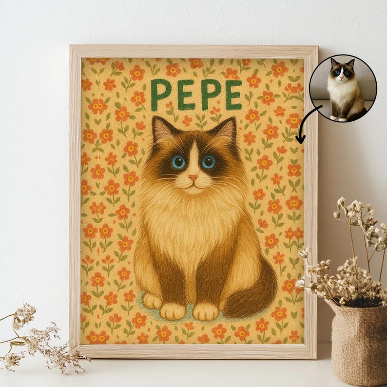 Custom Cat Portrait Cute Cat Poster Personalized Badly Drawn Pet Art ...