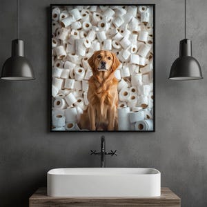 Custom Pet Portrait Photo,Funny Bathroom Art,Dog Reading Newspaper on Toilet,Dog Wall Art,Dog in Toilet,Pet in Bathtub,Personalized pet gift image 4