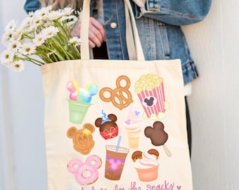 Mouse Theme Park Organic Cotton Tote Bag: Snacks Design