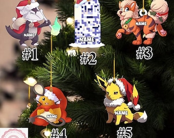 Personalized Christmas PKM Ornament, Arcanine Ornament, Custom Name Dedenne Ornament Decor, Marowak Acrylic/Wooden Ornament, Holiday Gifts