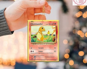 Adorno navideño de Charmander 2025, adorno de acrílico/madera de Charmander, decoración colgante de tarjeta de Charmander, regalo de Charmander, adorno PKM