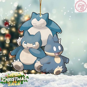 Snorlax Evolution Christmas Ornament, Munchlax Lovers 2024 Christmas Acrylic/Wooden Ornament, Snorlax Decoration, Snorlax Fan Christmas Gift
