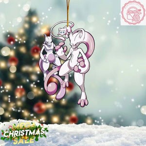 Adorno navideño de acrílico/madera de Mewtwo Evolution, adorno navideño &quot;Mew Lovers 2024&quot;, decoración de Mewtwo Mega Y, regalo de Navidad para fans de Mewtwo