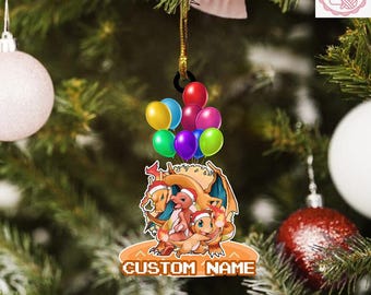 Personalized Charmander Charmeleon Charizard Balloon ChristmasOrnament, Charmander Christmas Acrylic/Wooden Ornament, Custom Charmeleon Gift