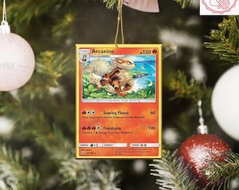 Arcanine Card Christmas Ornament, Arcanine Lovers 2025 Christmas Acrylic/Wooden Ornament, Arcanine Decoration, Arcanine Fan Christmas Gift