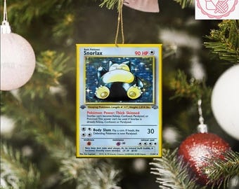 Snorlax-kort julgranskulor i akryl/trä, Snorlaxälskare 2025 julgranskulor, Snorlaxdekoration, Snorlax-fläktjulklapp
