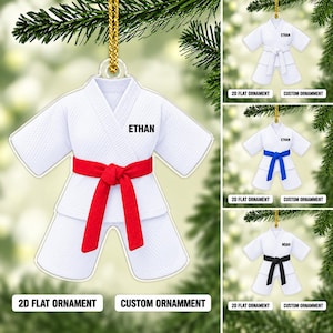 Personlig Jiu Jitsu-julprydnad, Anpassat namn och bältesfärgad kampsports-Gi-prydnad, BJJ-fighterpresent, Högtidsminnessak