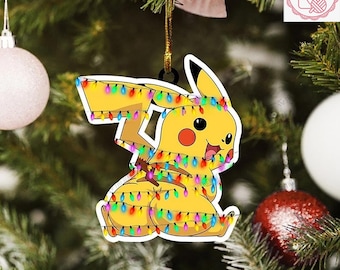 Pikachu kerstlichtornament, Pikachu 2025 kerstmis acryl/houten ornament, Pikachu kerstversiering, Pikachu kerstcadeau-idee