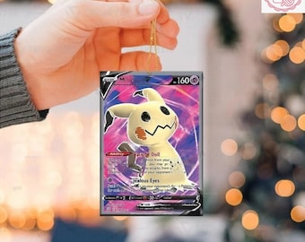 Mimikyu V Battle Style Card Adorno de Navidad, Mimikyu V Navidad Acrílico/Adorno de madera, Decoración Mimikyu, Regalo de Navidad de ventilador Mimikyu