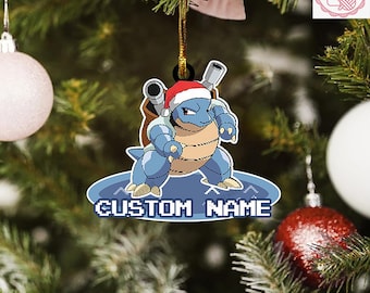Personalized Blastoise SantaHat Christmas Ornament, Custom Blastoise Acrylic/Wooden Ornament, Blastoise Christmas Decoration, Blastoise Gift