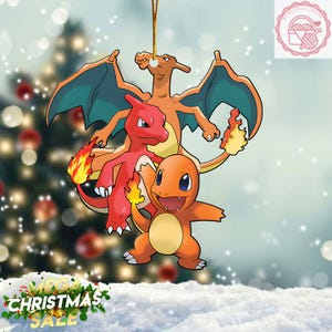 Charizard Evolution Acrylic/Wooden Ornament, Charmander 2024 Christmas Ornament, Custom Name Charizard Christmas Gift, Charmeleon Ornament