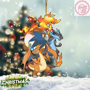 Charmander Evolution Acrylic/Wooden Ornament, Charizard 2024 Christmas Ornament, Custom Name Charizard Christmas Gift, Charmeleon Ornament