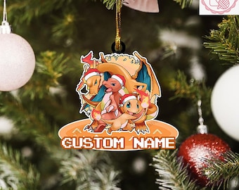 Personalized Charmander Charmeleon Charizard Acrylic/Wooden Ornament, Charmander Christmas Ornament, Custom Name Charizard Christmas Gift