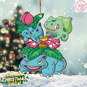 Bulbasaur Evolution Christmas Ornament, Bulbasaur Acrylic/Wooden Ornament, Bulbasaur Christmas 2024 Ornament, Holiday Gifts, PKM Ornament