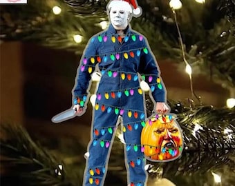 Personalized Michael Myers Christmas Funny 2D Acrylic/Wooden Ornaments, Killer Michael Myers Horror Gifts, Michael Myers Christmas Ornaments