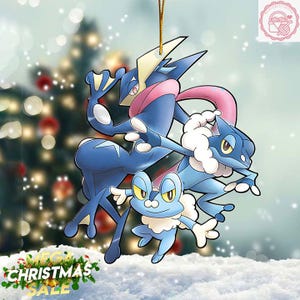 ゲッコウガ進化形クリスマスオーナメント、フロッキーアクリル/木製オーナメント、フロガディエクリスマス2024オーナメント、ホリデーギフト、PKMオーナメント