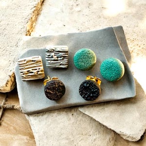 Textured Stud Earrings • Organic Polymer Clay Earrings • Nature Inspired Jewelry • Forest Texture Studs • Set of 3 Minimalist Studs