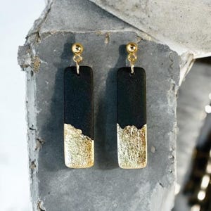 Black & Gold Foil Dangle Earrings: Polymer Clay Art Deco Jewelry