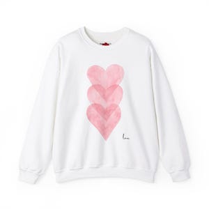 Three Pink Heart Sweatshirt, Unisex Crewneck Jumper, Love Symbol Pullover, Valentine&#39;s Day Gift, Casual Wear, Cozy Sweater