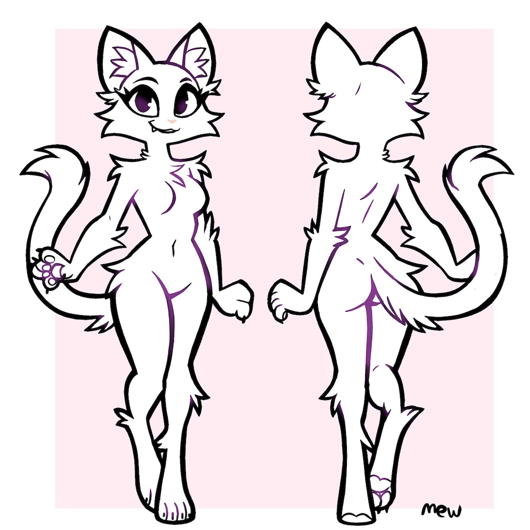 Furry Feline Reference Sheet Lineart Base Female Ref Sheet - Etsy