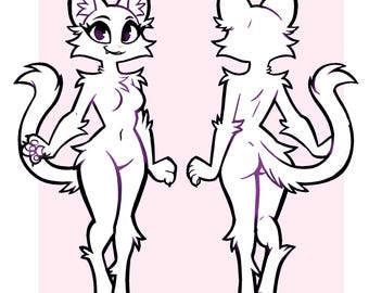 Furry Feline Reference sheet Lineart base female ref sheet
