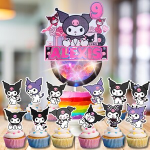 KUROMI Cartoon Personalized Cake Cupcake Topper Glitter Shaker LED Lights happy birthday decoration centerpiece Custom party supplies
