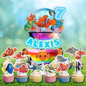 Finding Fish Cartoon Personalized Cake Cupcake Topper Glitter Shaker LED Lights happy birthday decoration centerpiece Custom party supplies