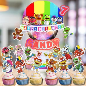 Muppet Babies Cartoon Personalized Cake Cupcake Topper Glitter Shaker LED Lights happy birthday decoration centerpiece Custom party supplies