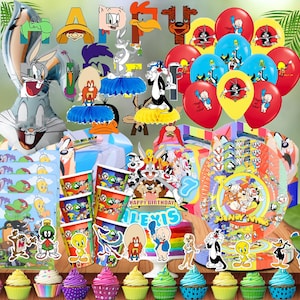 Set Honeycomb display tableware baby Looney hanging Swirls bracelets table happy birthday theme centerpiece supplies decoration