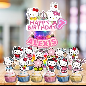 Cat Kitties Cartoons Personalized Cake Cupcake Topper Glitter Shaker LED Lights happy birthday decoration centerpiece Custom party supplies