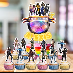 Mortal Cartoon Personalized Cake Cupcake Topper Glitter Shaker LED Lights happy birthday decoration centerpiece Custom party supplies