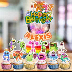 Monster Cartoon Personalized Cake Cupcake Topper Glitter Shaker LED Lights happy birthday decoration centerpiece Custom party supplies