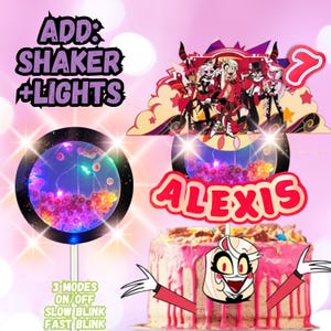 Hazbin Hotel Cartoons Personalized Cake Cupcake Topper Glitter Shaker LED Lights happy birthday decoration centerpiece Custom party supplies
