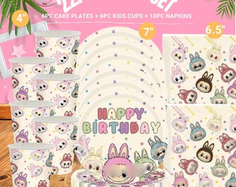 Set Cute Plushy Party Tableware plates cups happy birthday theme kids baby shower boy girl centerpiece supplies decoration
