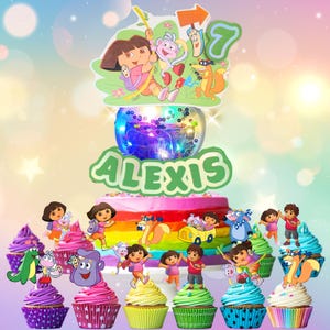 DOexplore Cartoons Personalized Cake Cupcake Topper Glitter Shaker LED Lights happy birthday decoration centerpiece Custom party supplies