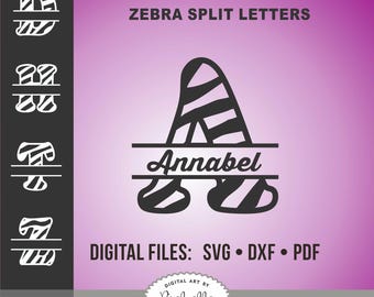 Zebra Split Letter Monogram, Split Letter Alphabet, Animal Print, Split Font svg, dxf, PDF, Silhouette cut files, vector