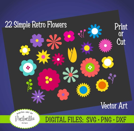 Download Simple Retro Flowers Print Or Cut Svg Png Dxf Vector Art Etsy PSD Mockup Templates